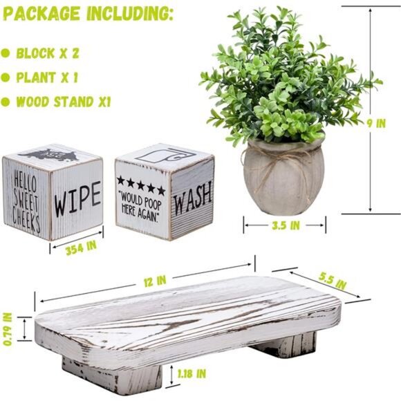 Farmhouse Funny Bathroom Decor Signs, (Bathroom Block + Plant + Tray) - Picture 5 of 7